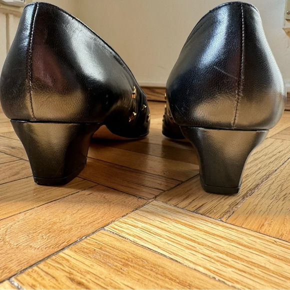 Escada Heels 80s Vintage Star-Studded Low Heel Leather Black Sz 8.5 - Picture 9 of 9